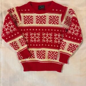 Vintage Red and Cream Women's Crew Neck Sweater fair isle Christmas Holiday